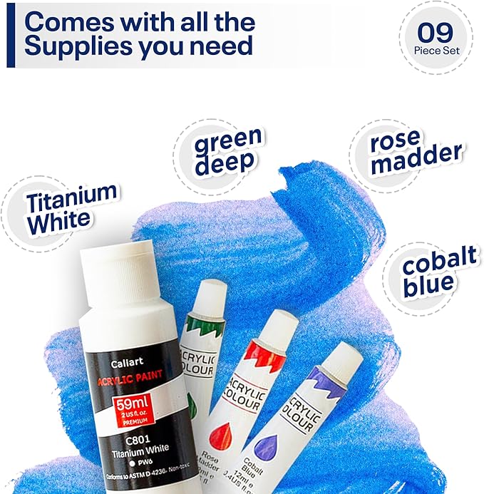 Painting4Real DIY Art Painting Kit for Adults – Learn to Paint Wildflower Twilight with Video Tutorials – 9 Pieces Acrylic Paint Set for Adults –Perfect Christmas Crafts & Holiday Gifts for Art Lover