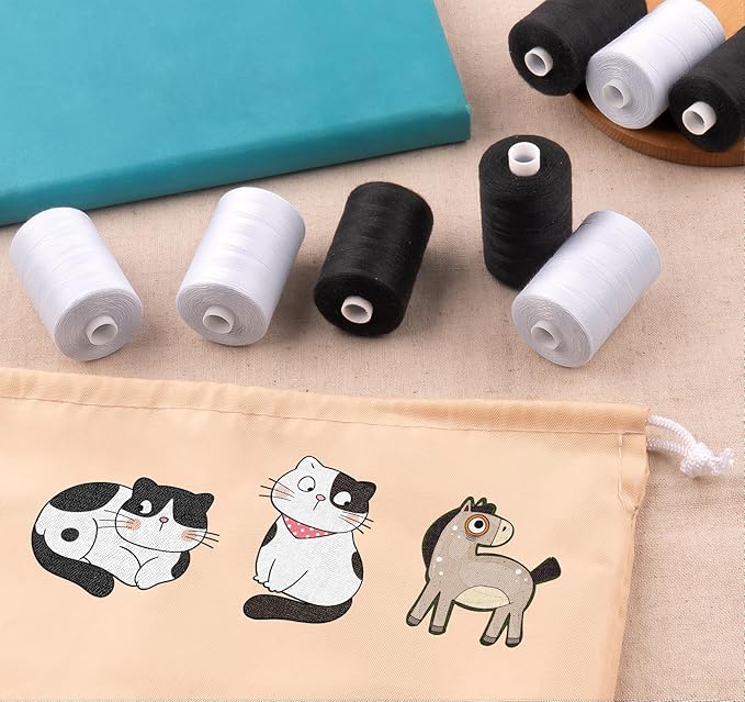 12 Pcs Sewing Thread, 1000 Yards Black Threadfor Sewing，All-Purpose White Thread forSewing, Polyester Threadfor SewingMachine, Hand Stitching, Quilting (White & Black)