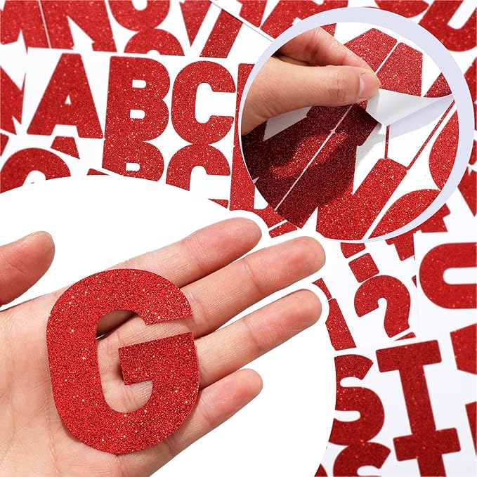 Harloon 232 Pcs 24 Sheets Large Glitter Letter Stickers Big Font Alphabet Letter Self Adhesive Letters Kit Mailbox Stickers for Mailbox Bulletin Boards Classroom Home(Red,2.5 Inch)