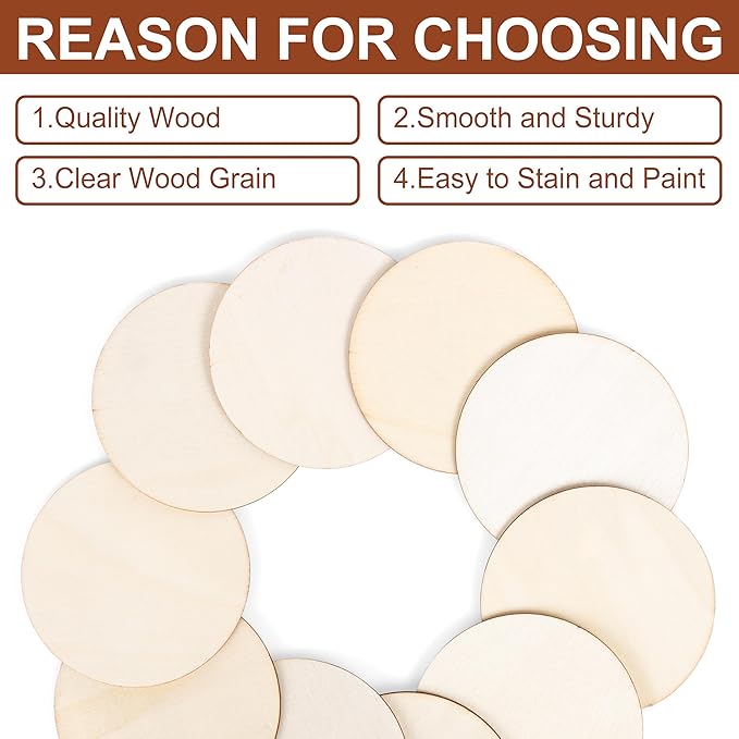 3" Wood Circles for Crafts, 50PCS Unfinished Wood Rounds for Painting, Wood Burning, DIY Art, and Door Hanger Projects