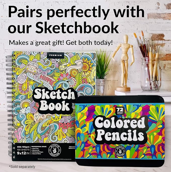 HIPPIE CRAFTER Color Pencils, 72 Colored Pencils for Adult Coloring Books, Professional Artist Set, Premium Soft Pencil Colors for Drawing, Sketching, and Art Supplies for Beginners and Kids