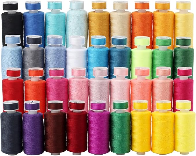 72Pcs Bobbins Sewing Threads Kit 36 Colors 500 Yards Sewing Polyester Thread Spools with 36Pcs Same Color Prewound Bobbins for Hand Sewing DIY Emergency Travel Sewing Machine Use