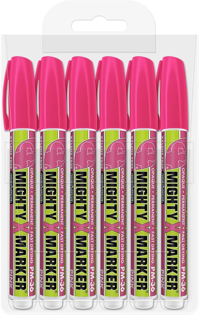 PM-36 Paint Marker, 2.3mm Bullet Tip, Permanent & Waterproof, DIY Crafts, Drawing, Glass, Ceramic, Stone, 6 Bonus Reversible Tips, Made in USA, Pink 6 Pack