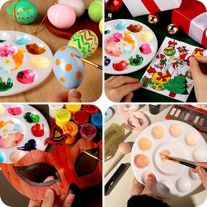FANDAMEI 20 PCS Round Plastic Paint Tray Palettes, Paint Palette Tray, Painting Supplies for Kids & Adults, Paint Pallets, Painting Palette with 10 Wells, for Art Painting or DIY