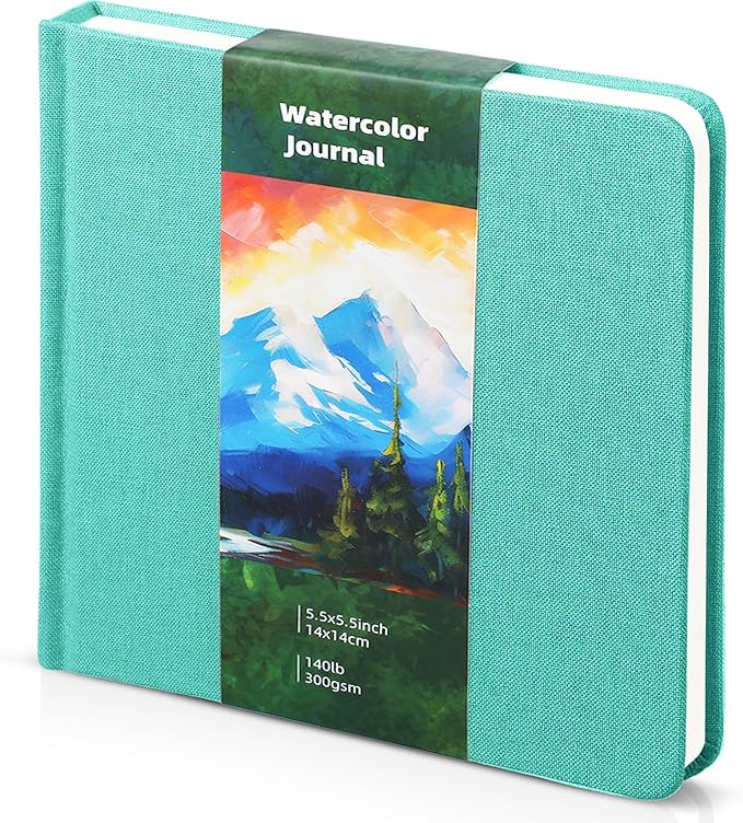 Dispowreath 5.5 x 5.5 in Watercolor Sketchbook Journal Square Watercolor Notebook Cold Press 140lb 300gsm Cotton Paper 48 Pages Journals Notebook Paper Pads(Turquoise)