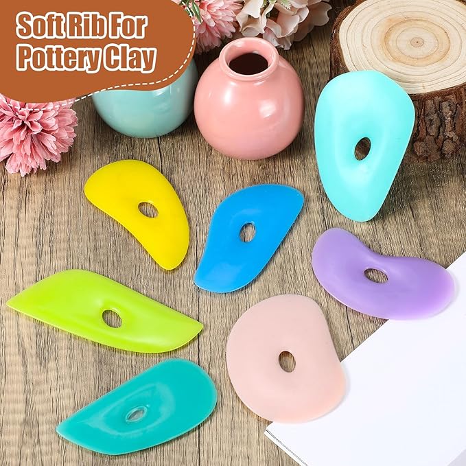Sherr 21 Pcs Soft Ribs for Pottery Clay Silicone Rib Ceramics Tools Pottery Rubber Clay Ceramic Ribs for DIY Smooths Shapes Sculpting Tools, 7 Styles(Gentle Color,Mixed Style)