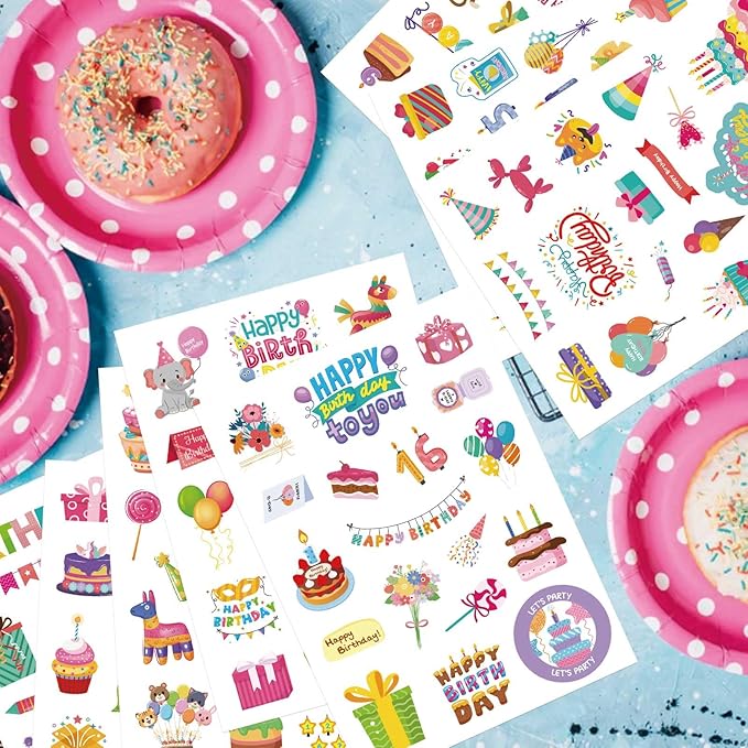 462 PCS Happy Birthday Stickers for Kids, Birthday Sticker Classroom Teacher Reward Stickers, Cake Balloon Sticker, Party Favor Art Craft