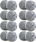 HOMBYS Grey Chunky Chenille Yarn for Hand Knitting,Fluffy Soft Jumbo Yarn Crocheting,Super Bulky Big Yarn for Chunky Blanket,Large Thick Arm Knitting Yarn,8 Pack Plush Fuzzy Yarn