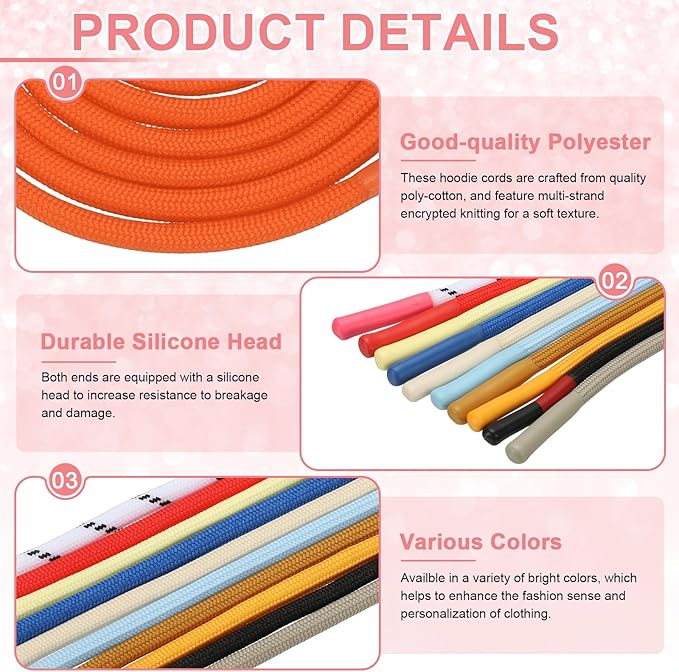 uxcell 2pcs 53inch Drawstring Cords Replacement Drawstring Hoodie String Sewing Tool with Easy Threader for Hoodie Sweatpants Jackets Pants Hats Coats Bags, Light Orange