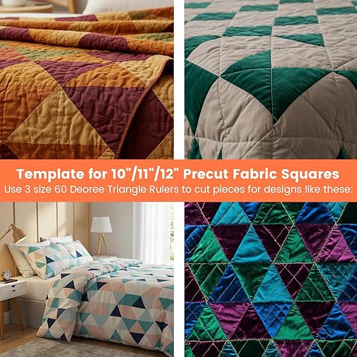 3 Pcs 60 Degree Triangle Ruler for Quilting 8 9 10 Inch Acrylic Template Rulers Quilting Sewing Layer Cake Patchwork Supplies for Cutting Pattern DIY Craft(Clear)