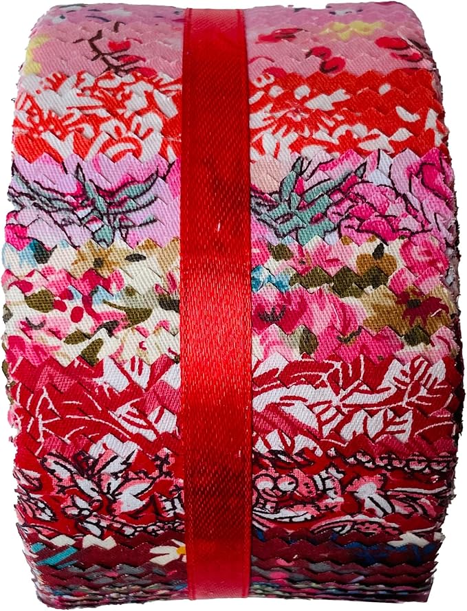 Jelly Roll Fabric 100% Cotton Quilting Fabric, 40 Pre-Cut Strips (2.5 x 44 Inch) for Quilting and Sewing - 10 Assorted Floral Prints-Red Floral