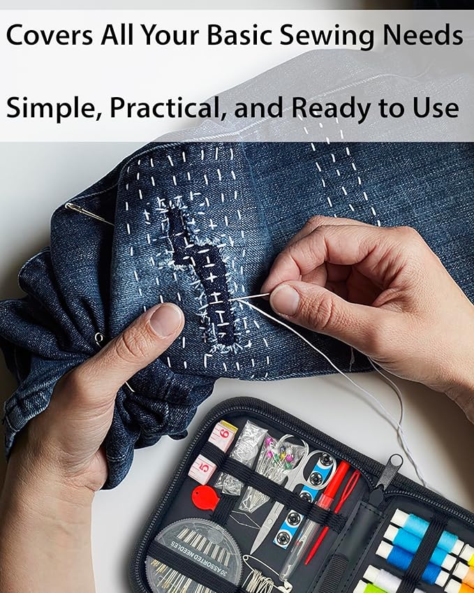 Small Travel Sewing Kit for Beginners, Adults & Kids – Portable Sewing Supplies with Needles, Thread, Scissors, Measuring Tape & More – Clothing Repair Kit for Home, Emergency & DIY Use