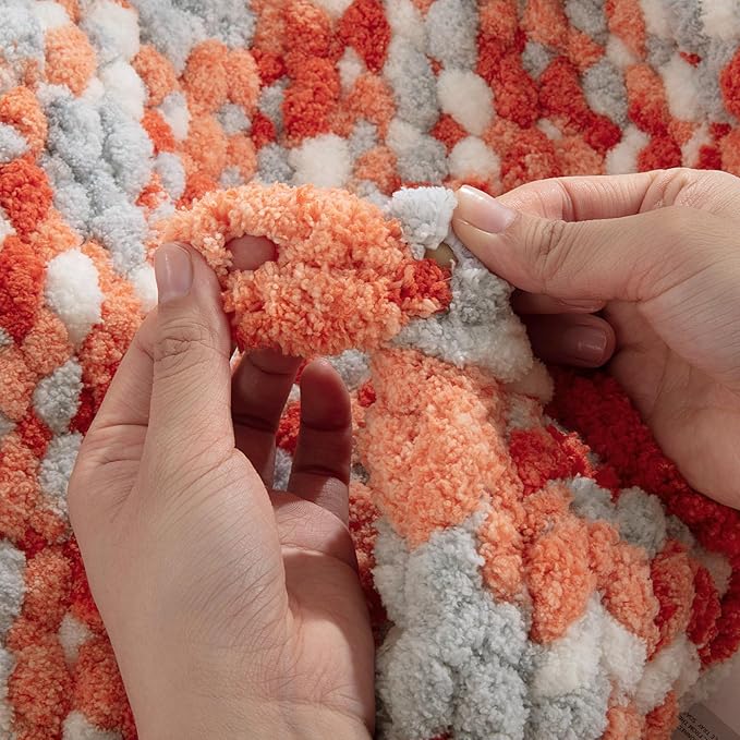 Hombys 8 Pack Giant Chunky Yarn for Crocheting & Knitting - Super Bulky Large Soft Fluffy Tie Dye Plush Fuzzy Mixed Color Thick Chenille Yarn (Orange, Light Grey, White)
