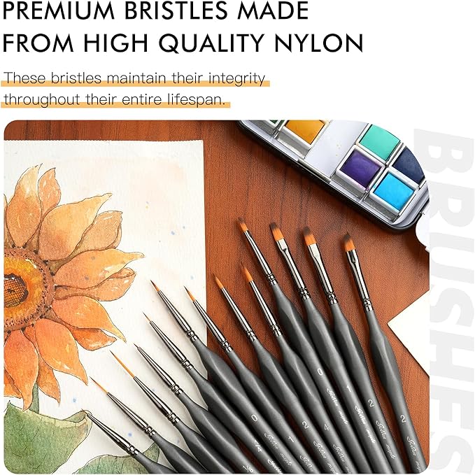 Detailing Paint Brush Set-Golden Maple 13pcs Miniature Paint Brushes Set for Fine Detail Paint, Acrylic Painting, Watercolor, Oil, Models