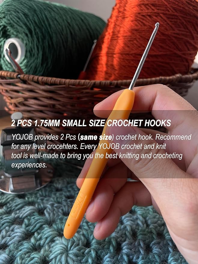 2Pcs 1.75mm Small Crochet Hooks, Ergonomic Small Lace Crochet Hook for Beginners, Crochet Needles for Crocheting, Smooth and Comfortable for Arthritis (1.75mm)