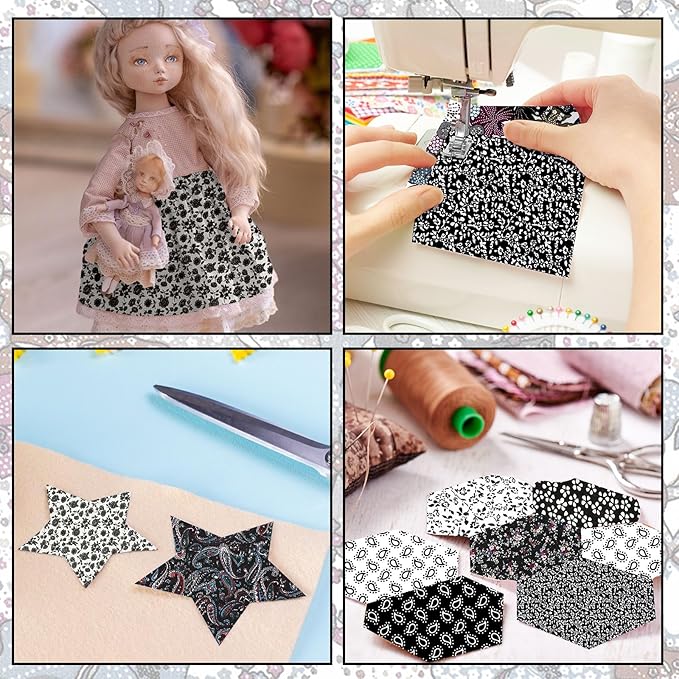Ganeen 40 Pcs 20" x 20" Cotton Fabric DIY Making Supplies Quilting Patchwork Fabric Cotton Printed Craft Fat Quarter Bundles DIY for Quilting Patchwork Cushions(Black)