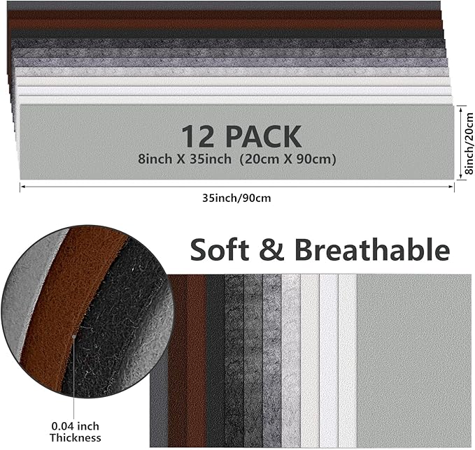Large Stiff Felt Sheets Bundle Felt Fabric Sheets for Crafts 12 Rolls 8"x35" Soft Black Grey Color 12 Assorted Colors Felt Pack for DIY Craft Sewing Squares Nonwoven Patchwork (Grey)
