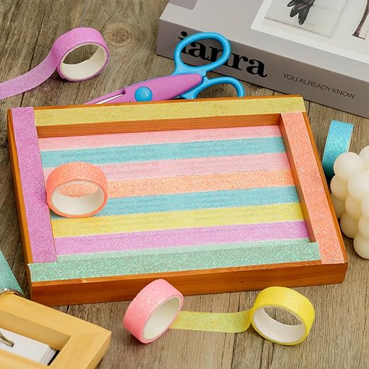 YUBX Glitter Washi Tape Set 6 Rolls Sparkling Foil Decorative Sprinkle Colored Masking Tapes for Arts, DIY Crafts, Journals, Planners, Scrapbook, Wrapping (6 Colors)