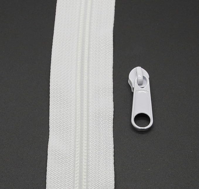 Leekayer #5 White Nylon Coil Sewing Zippers by The Yard Bulk 10 Yards with 25pcs White Sliders for DIY Tailor Sewing Craft,Luggage,Dress,Sofa Cushion, Pillow, Bag(White)