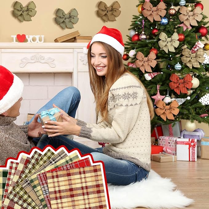 60 Pcs 10 x 10 Inch Vintage Christmas Quilting Fabric Plaid Homespun Cotton Fabric Jelly Squares Lattice Rustic Precut Santa Claus Quilting Strips for Xmas Craft Sewing DIY