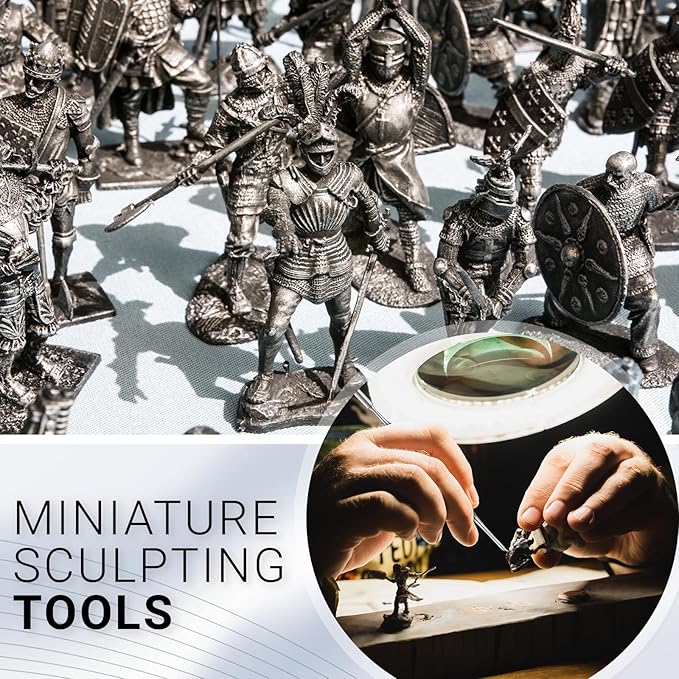 Honoson 10 Pcs Miniature Sculpting Tools Set Mini Stainless Steel Double-Headed Tool for Model and Convert Plastic, Resin and Metal Tabletop War Game Miniatures Models