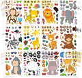 48 Sheets Make Your Own Safari Animal Stickers for Kids Ages 3+, Make-a-face Stickers, Jungle & Zoo Party Favors Supplies, Classroom Teacher Reward