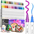 JusArt 48 Colors Dual Tip Acrylic Paint Markers with Dot and Fine Tip, No-Bleed Paint Pens and Waterproof Markers for Rock, Wood, Glass, Ceramic - Vibrant Art Supplies for Kids, Beginners & Artists