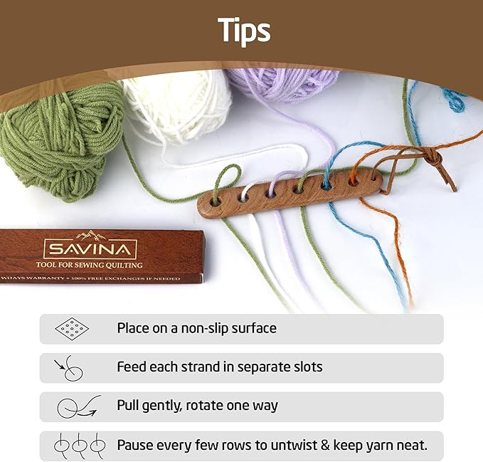 Savina Wooden Yarn Divider - Knitting Yarn Organizer, 6 Holes Yarn Splitter, Crochet Yarn Tender, Knitting On The Go - Makes Knitting & Crocheting with Multiple Colors Much Easier