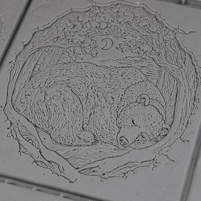 Hibernating Bear Clay Texture Roller (4") - Winter Set #01 - Embossing Pattern Roller for Polymer & Ceramic Clay, Pottery & Crafts