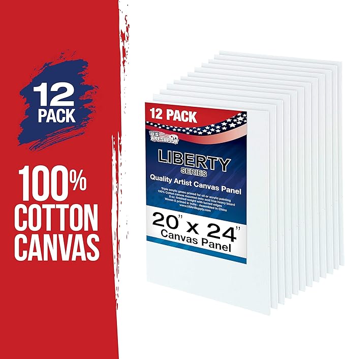 US Art Supply 20 X 24 inch Professional Artist Quality Acid Free Canvas Panel Boards for Painting 12-Pack (1 Full Case of 12 Single Canvas Board Panels)