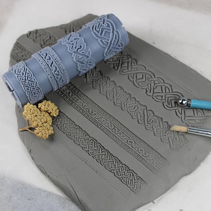 Weathered Knots Clay Texture Roller (4") - Seamless Border Set #01 - Embossing Pattern Roller for Polymer & Ceramic Clay, Pottery & Crafts
