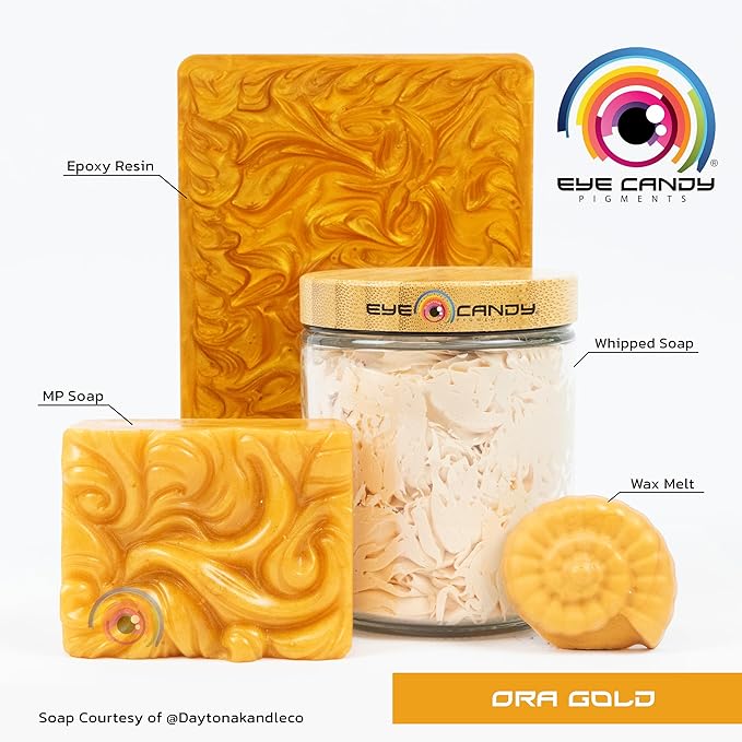 Eye Candy Pigments Premium Gold Mica Powder - Ora Gold (50gr) - for Epoxy, Resin, Soap, Paint, Woodworking, Acrylic Pouring, Bath Bombs, Fishing Lures - DIY Arts and Crafts Additive