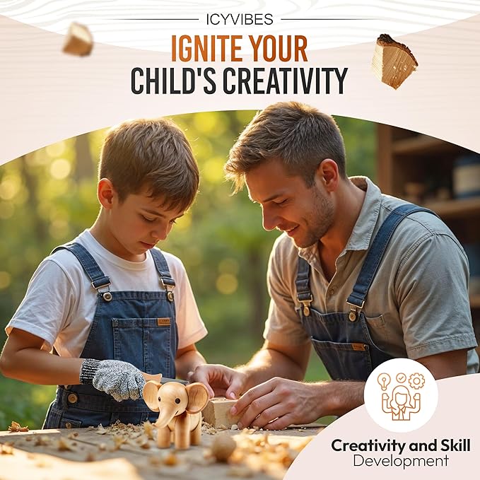 Premium Wood Carving Kit for Kids - 2026 Upgraded 9 PCS Whittling Knife Set with Safety Gloves Chisel Pocket Friendly Working Tools Leather Case Creative Bowl Sharpener Gifts (Gray)
