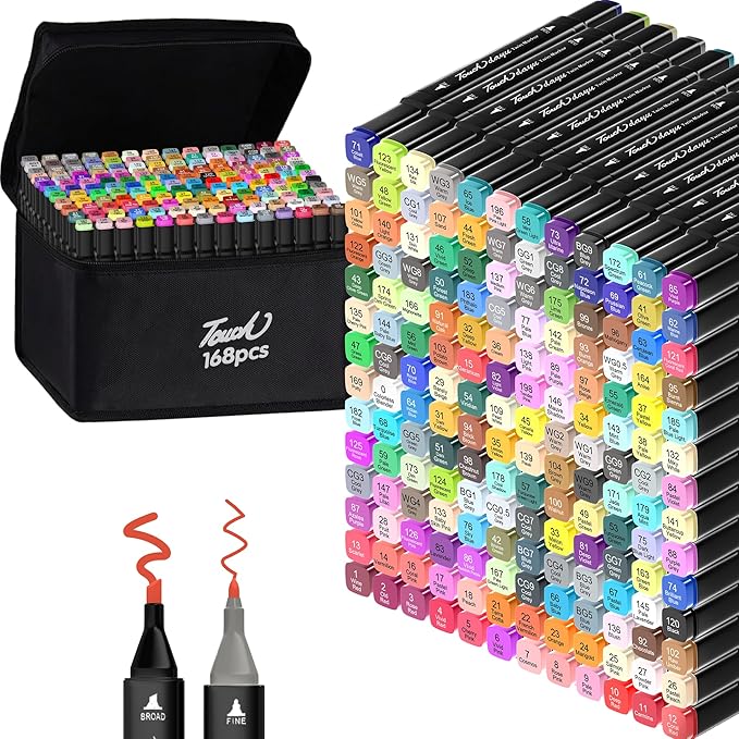 Alcohol Markers,168 Colors Dual Tip Art Marker,Drawing Sketching Coloring Artist Pens and Underlining,Art Markers for Adults Drawing Marker Coloring Painting Perfect with Broad and Fine Tips for Adult