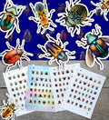 Stickers Pack (Over 150 Stickers) Colourful Illustrations of Beetles and Insects Vintage Styled Small Vinyl Stickers White Hologram Transparent