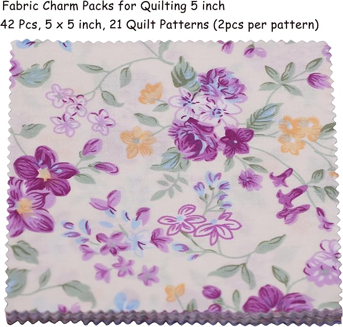 Purple Charm Pack, 42-5" Cotton Quilting Fabric Quilt Squares