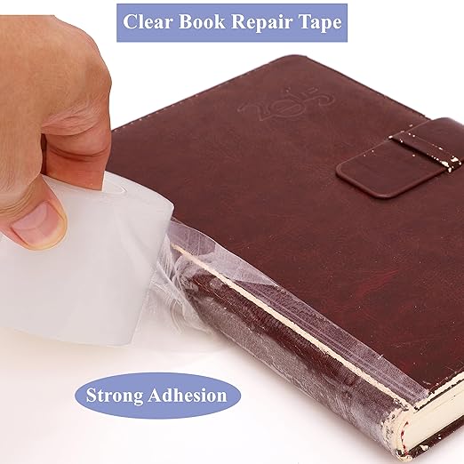 Clear Book Repair Tape 2 Inch x 98 FT Medium Thickness Acid-Free Stretchable Strong Adhesive Transparent Book Binding Tape for Repairing Book Covers, Book Spines and Torn Pages