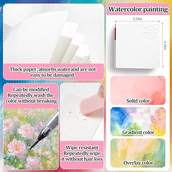 Mini Watercolor Travel Set, 2026 New Portable Pocket Artist Watercolor Paint Set with Picture Book, Wooden Paint Palette for Painters, Artists, and Students (8 Grids with 12 Color Paints)
