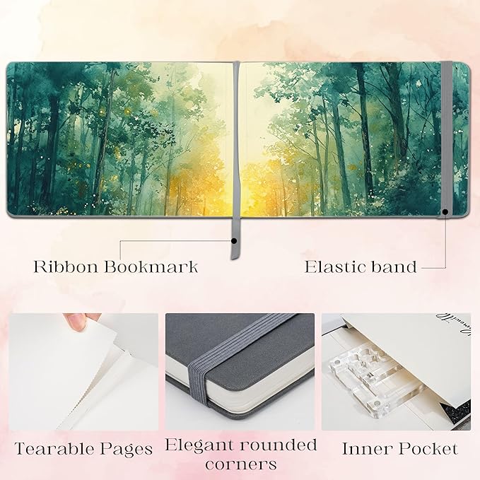 Remowith Leather Cover Watercolor Sketchbook, 9"x5.5" Journal, 300gsm Cold Press Cotton Paper (24 Sheets/48 Pages), Perfect Watercolor Journal for Markers, Pastels, Darkgrey