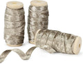 Velvet Taupe Ribbon Double-Sided Handmade Glossy Fabric Trim Wooden Spool Thin Ribbons for Christmas Tree Gift Wrapping Crafts Wedding Flower Bouquet 3/8 inch x 5YD 3 Rolls