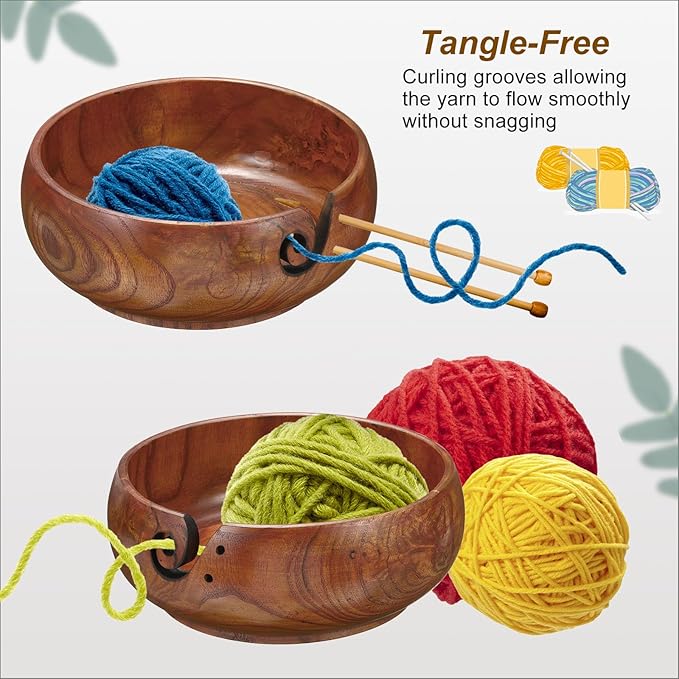 PATIKIL Wooden Yarn Bowls for Crocheting Bamboo Yarn Knitting Bowl Yarn Storage Bowls Yarn Holder Dispenser for Crocheting and Knitting, 7.1" x 3"