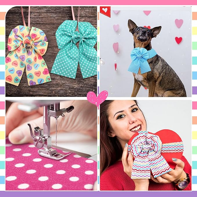 Ganeen 100 Pcs Valentines Conversation Heart Quilting Fabric Roll 2.56 Inch Fabric Squares Jelly Patchwork Precut Strips Bundles for Holiday Materials Craft DIY Sewing Cloths