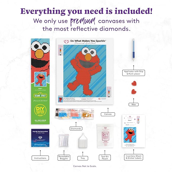 DIAMOND ART CLUB Elmo Diamond Painting Kit, Fun DIY Crafts for Adults, Round Diamond Art Canvas, 9" x 11"