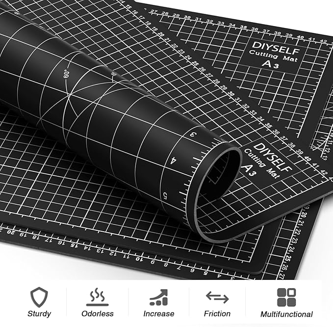 DIYSELF Cutting Mat 9in×12in, Cutting Mats for Crafts, Self Healing Cutting Mats A4, Fabric Cutting Mat Double Side for Sewing, Quilting, Rotating Craft Mat for Desktop