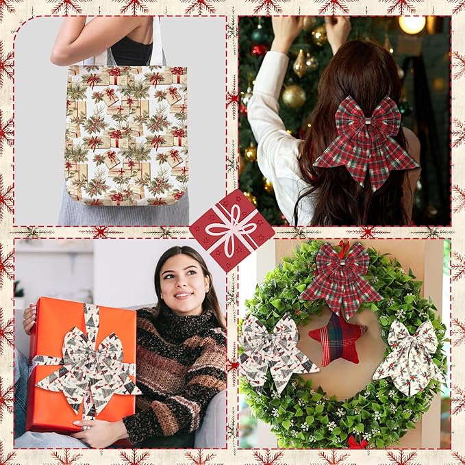 60 Pcs 10 x 10 Inch Vintage Poinsettia Christmas Quilting Fabric Christmas Fat Squares Patchwork Precut Red Buffalo Plaid Fabric Bundles for Xmas Winter Quilting Crafting DIY Craft Sewing
