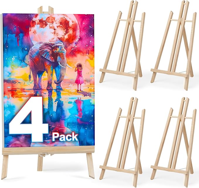 4 Pack 16 Inch Wooden Easel Stand, Portable A-Frame Tabletop Display Easel for Painting, Canvas, Signs,Photos, Art Easel for Students, Beginners, Artists - Compact & Lightweight