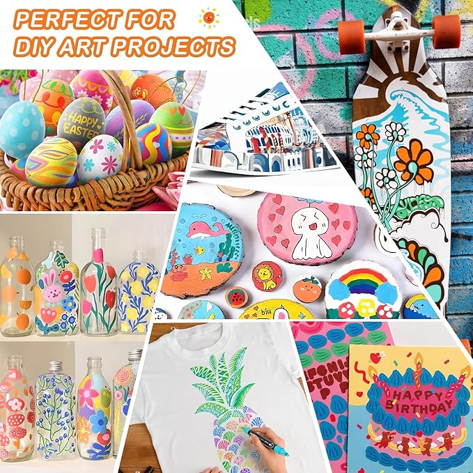 Acrylic Paint Pens Markers, 48 Colors Dual Tip Acrylic Paint Pens for Rock Painting, Wood, Canvas, Stone, Glass, Ceramic Surfaces, DIY Crafts Making Art Supplies (Round Tip and Fine Tip)
