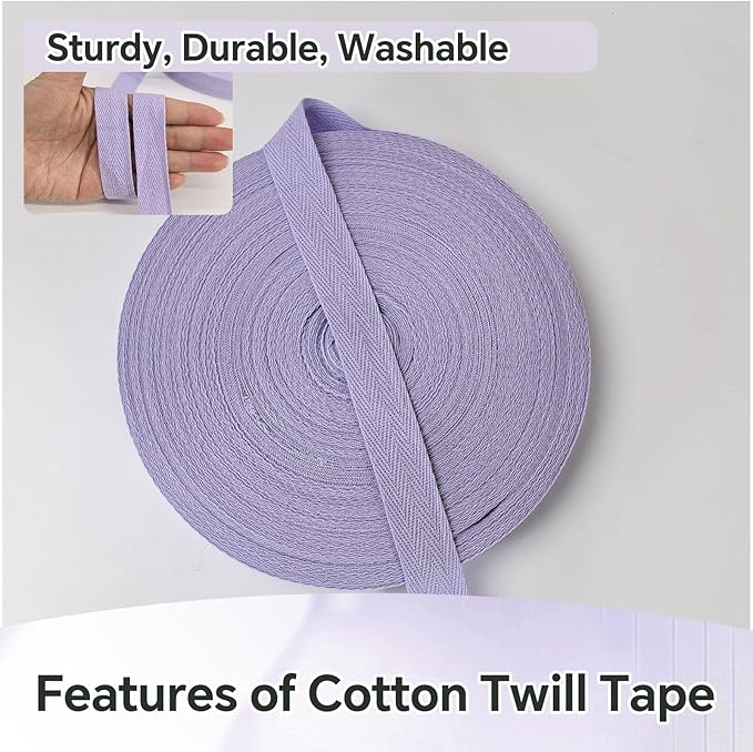 Lavender Twill Tape Ribbon 3/4 Inch - 40 Yards Light Herringbone Cotton Webbing Straps- Bias Binding Tape for Sewing, Ties, Tags, DIY Projects, Hoodie, Gift Wrapping and Home Decor