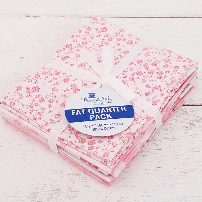Threadart Exclusive 5 Fat Quarter Bundles - White and Pink Vintage Prints 100% Cotton Fabric - Premium 100% Cotton Quilting Fabric - No Duplicates - Full Size Fat Quarters 18"x21" - White and Pink