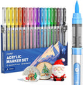 JusArt Acrylic Paint Markers Brush Tip 18 Colors, Water-Based No-Bleed Markers with Automatic Ink Control, Waterproof Acrylic Paint Pens for DIY Art & Crafts -Fabric, Rock, Wood, Glass, Ceramic, Metal